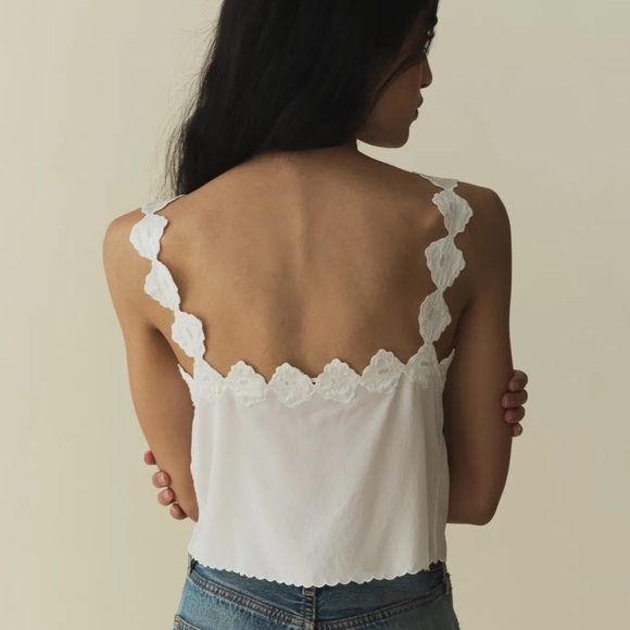 NWT Doen Flores Silk Scalloped Button V Neck Cami Camisole Tank Blouse Top Salt - Picture 2 of 9